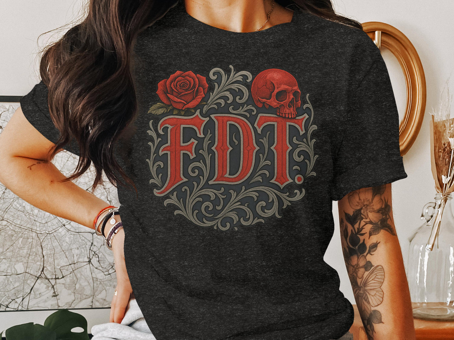 Skull Rose FDT Lettering Graphic Design T-shirt product