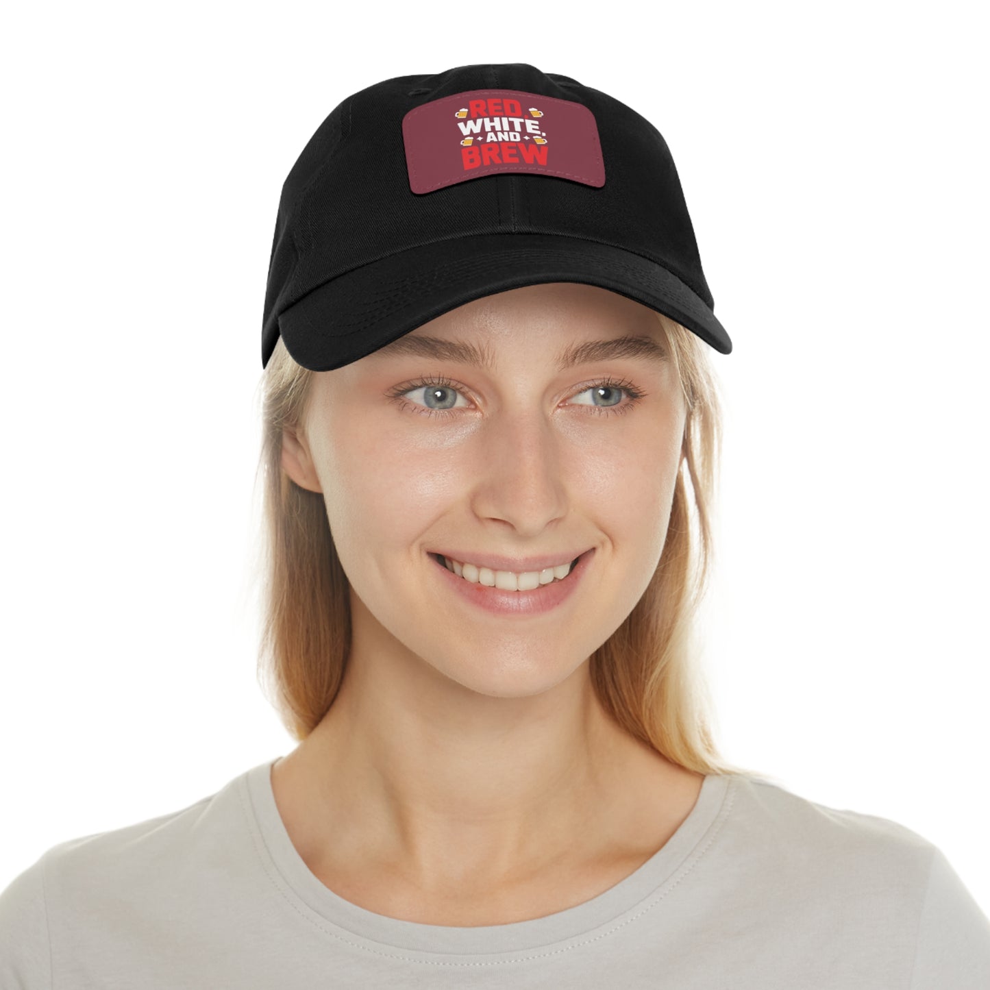 Red White and Brew Dad Hat with Leather Patch - Perfect for Beer Lovers