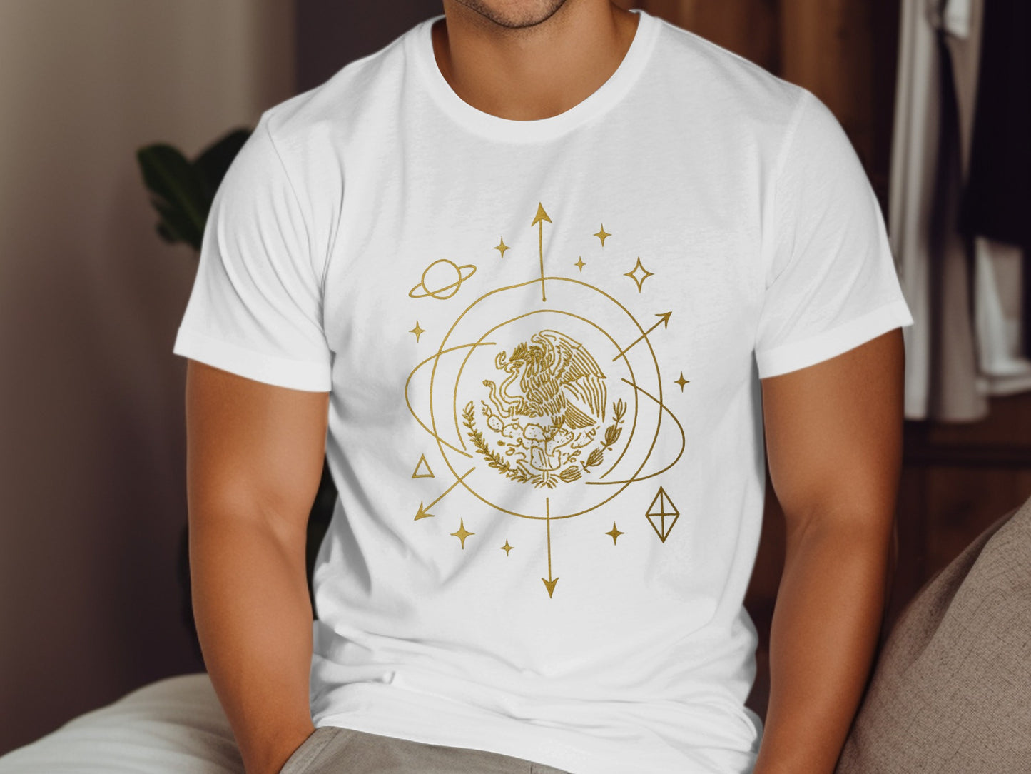 Golden Eagle and Space Symbols Graphic T Shirt product