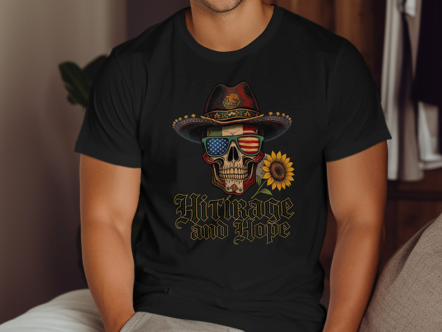 Patriotic Skull American Flag Hat Sunflower T-Shirt product
