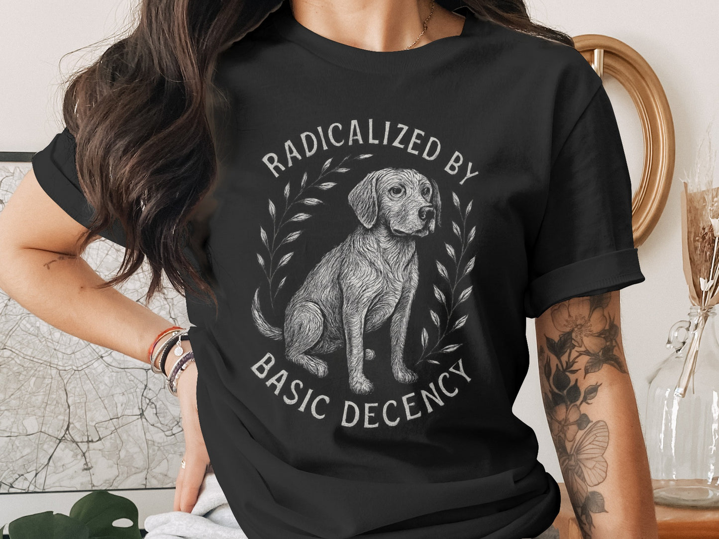 Radicalized by Basic Decency Dog T-Shirt product type