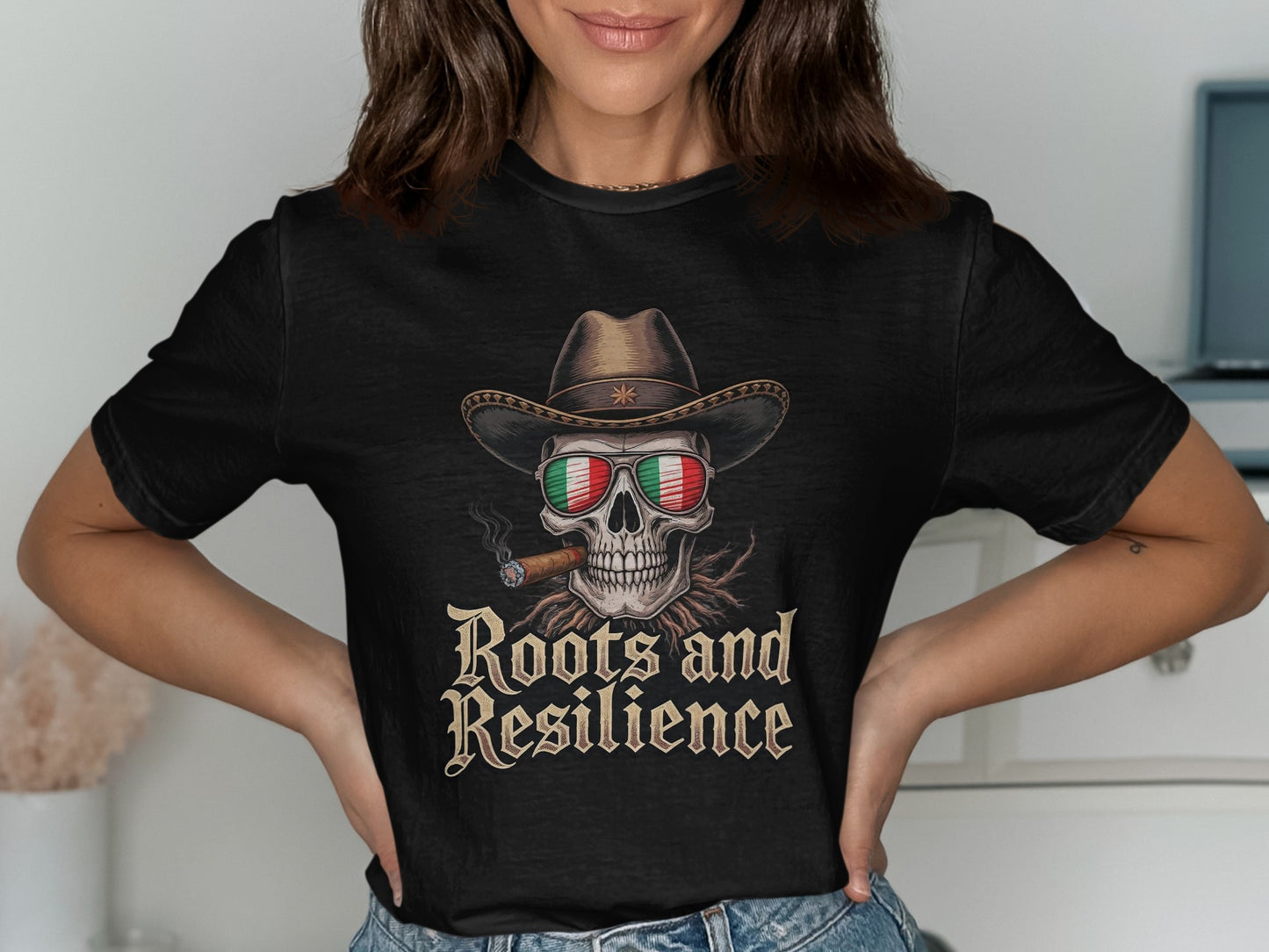 Roots and Resilience Skull Cowboy T-shirt product type