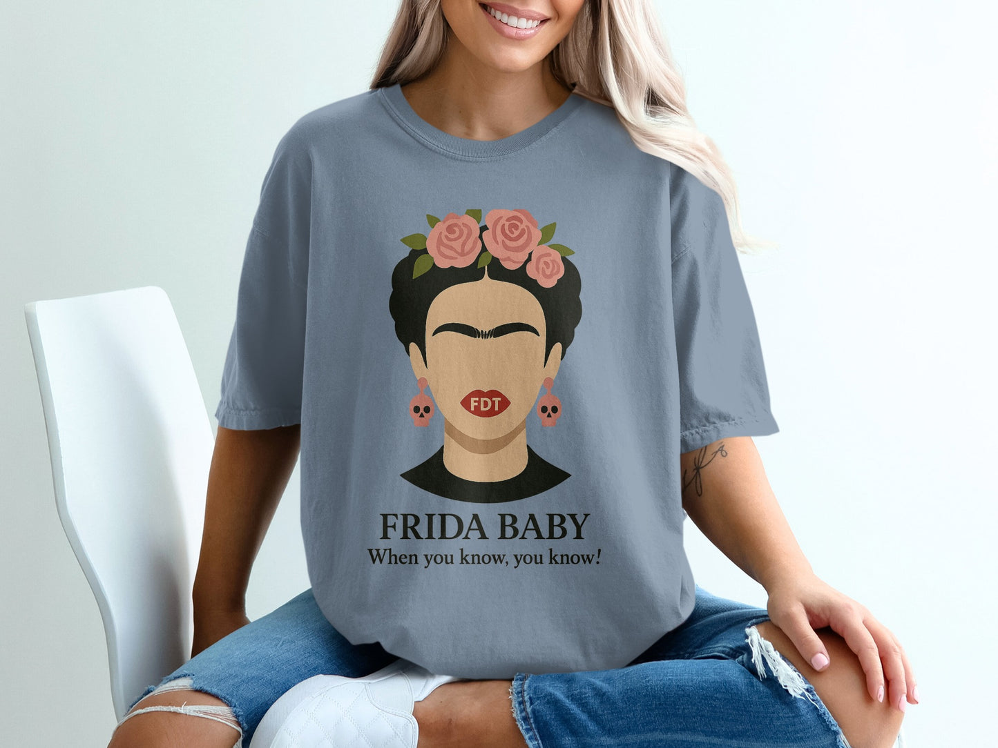 Frida Baby Graphic Crew Neck Blue T-Shirt Product Type