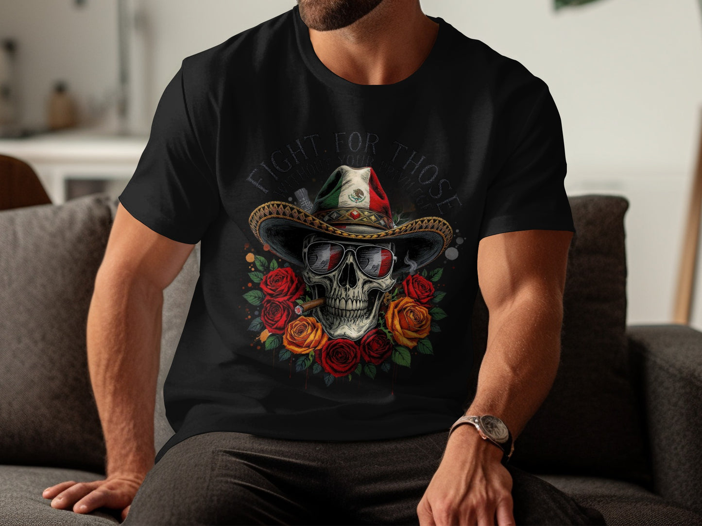 Fight For Those Skull with Roses Graphic T-Shirt product