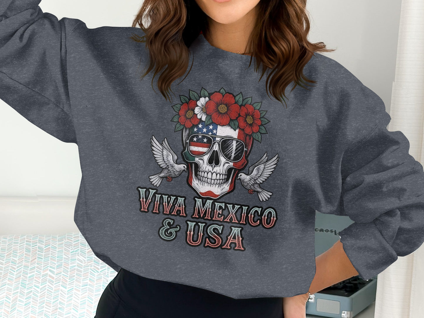 Viva Mexico USA Skull Graphic Pullover Sweatshirt product