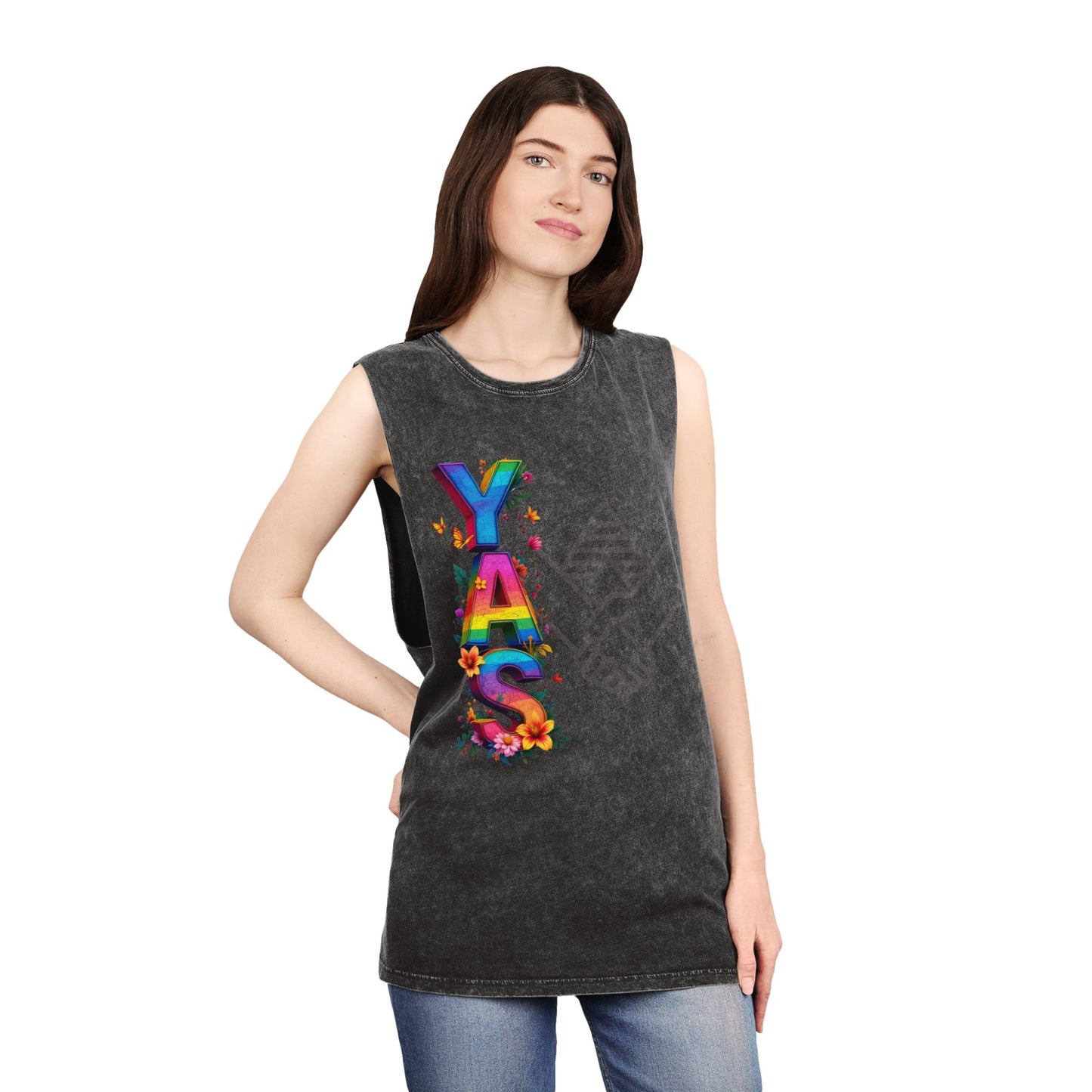 YAS Stonewash Tank Top - Vibrant Floral Pride Tee for Summer Celebrations