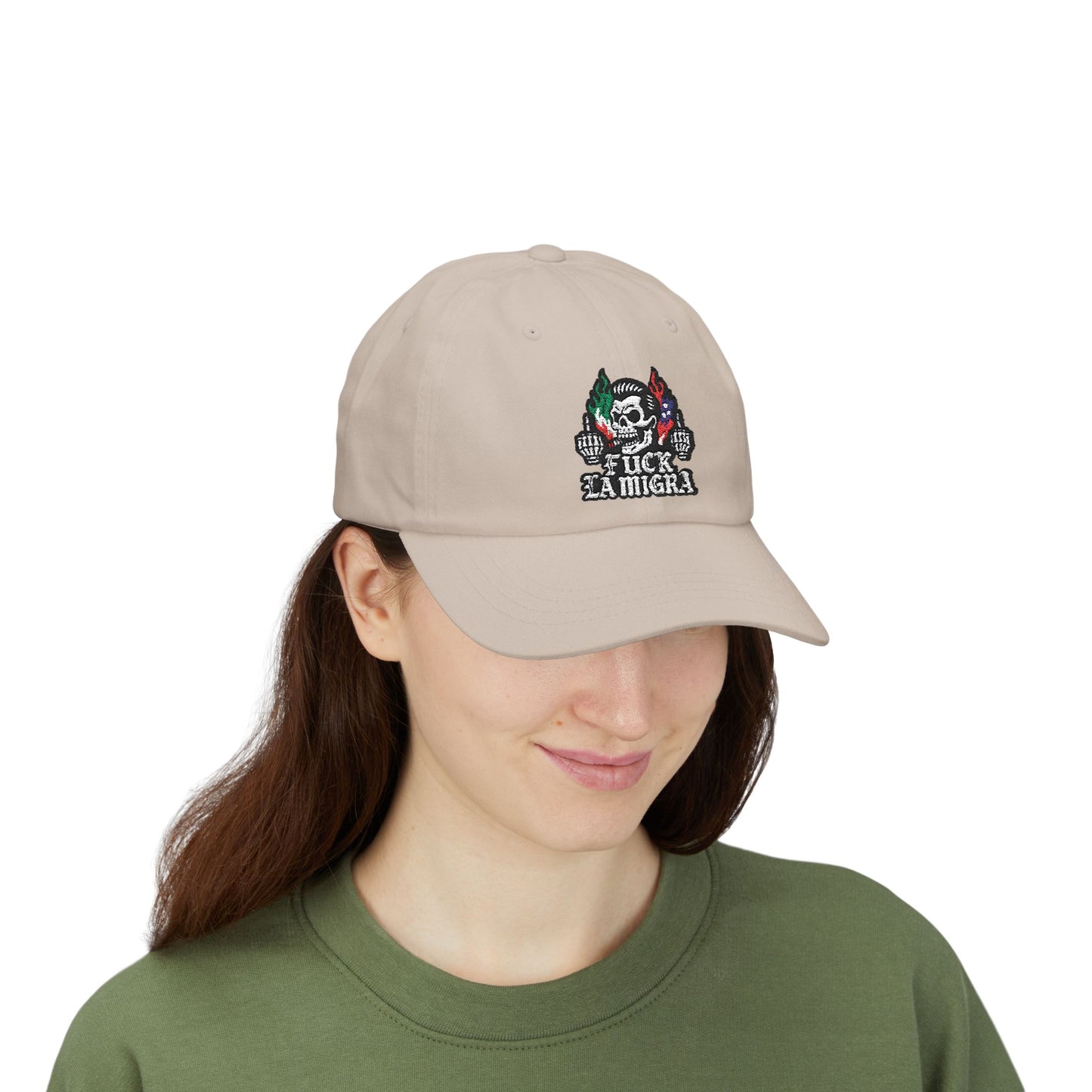 Fuck La Migra Anti Trump Embroidered Hat, FDT, Chinga Tu Maga Classic Dad Cap with Skull Design, Adjustable Hat for Casual Wear, Unique Gift for Dads, Birthday, or Holiday Use