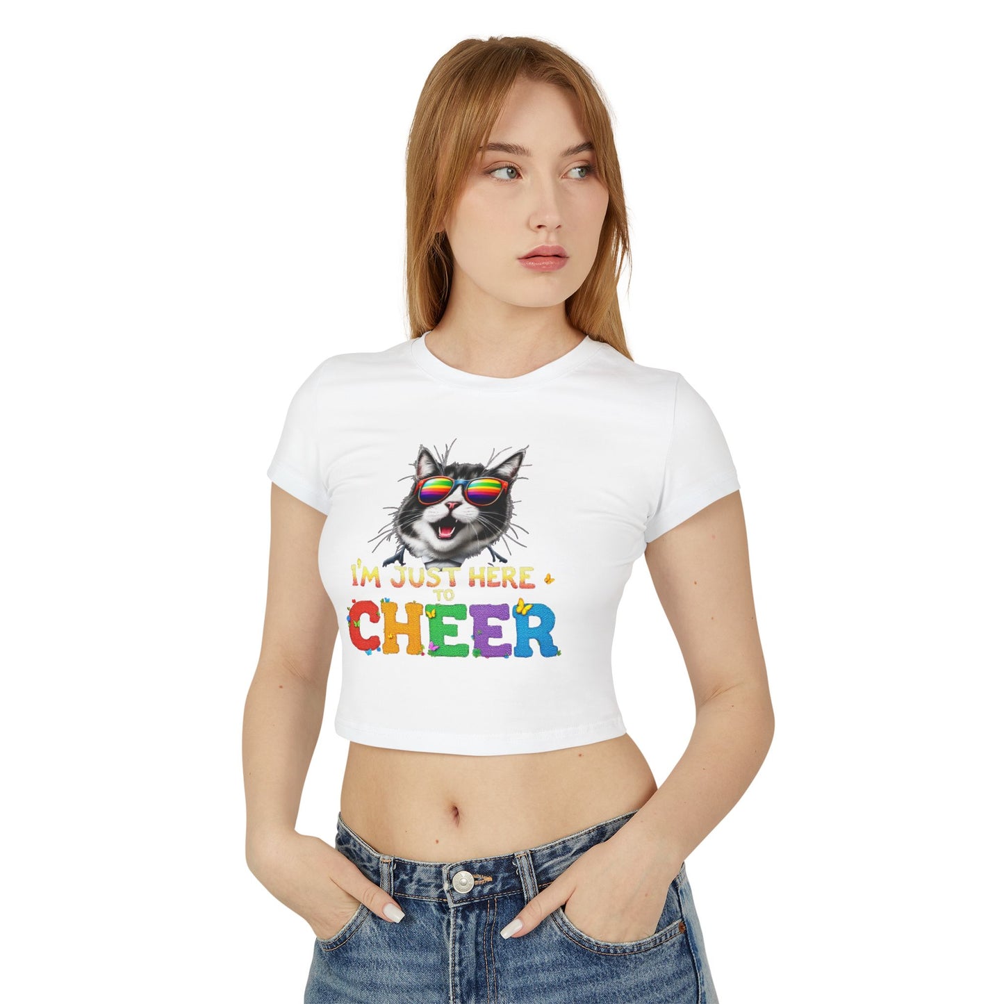 Cheerful Cat Women's Baby Tee - Fun Graphic Tee for Pet Lovers