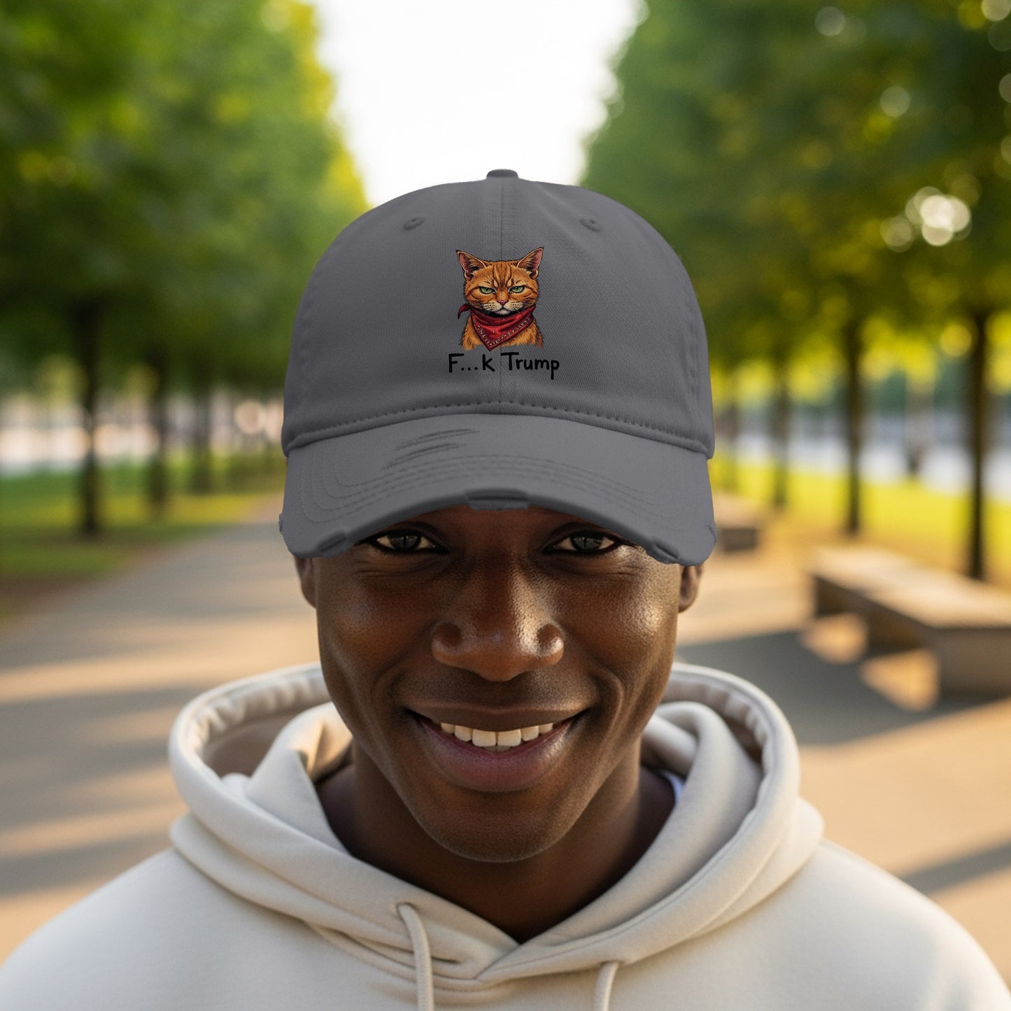 Funny Political Hat with Cat Graphic Saying F..k Trump product type