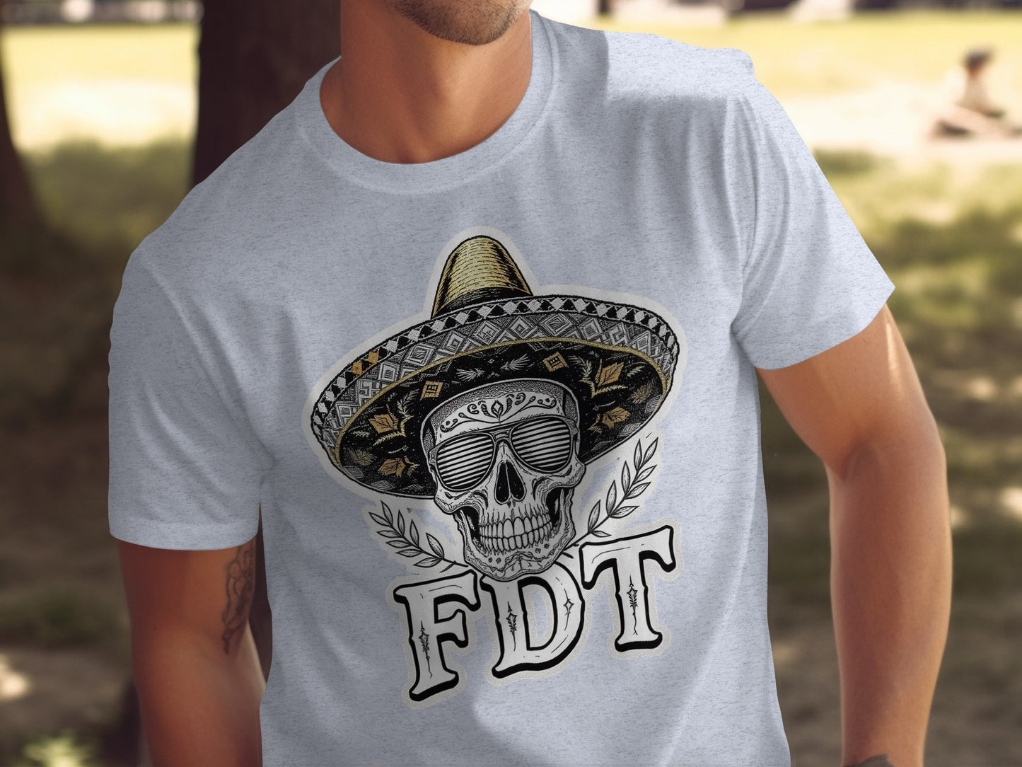 FDT Graphic Skull Wearing Sombrero Design Shirt product