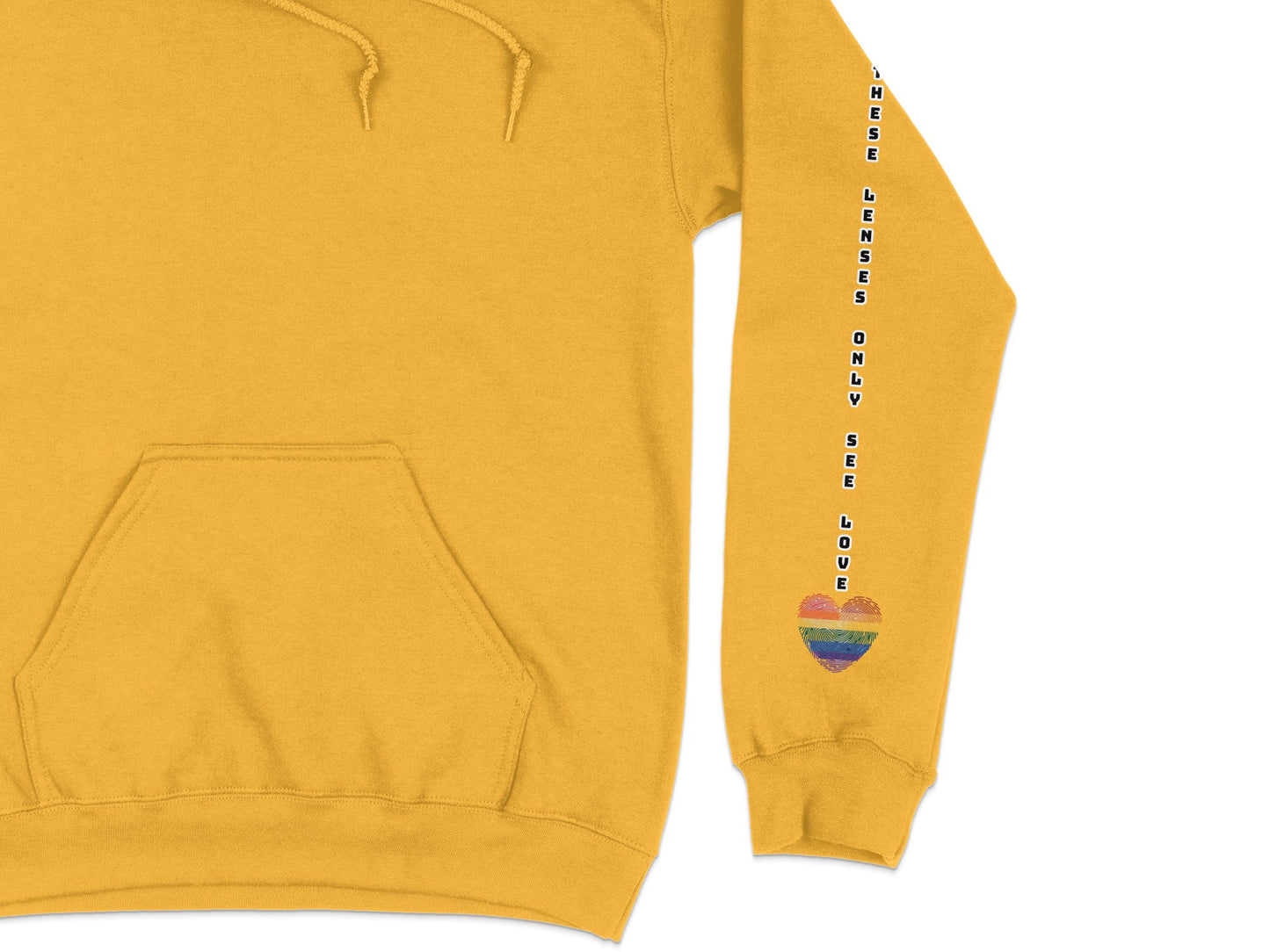 Yellow Hoodie with Phrase and Heart Design Product
