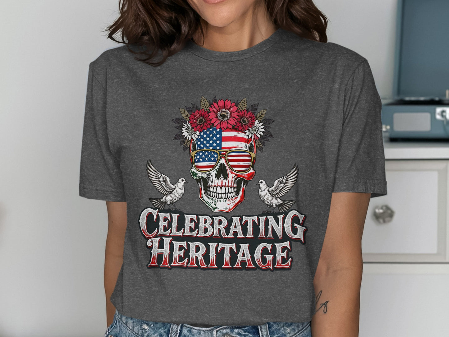 Patriotic Skull With Flowers Celebrating Heritage product type