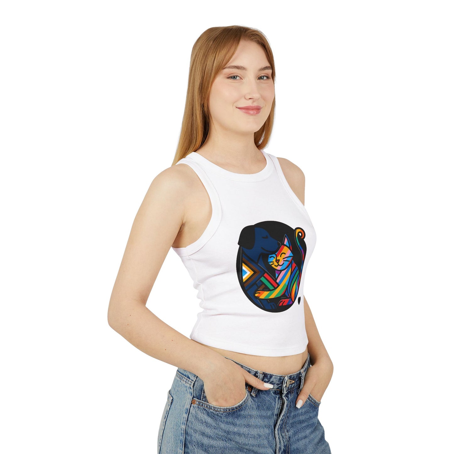 Pride tank top Colorful Animal Love Women's Racer Tank Top - Cute Cat and Dog Design