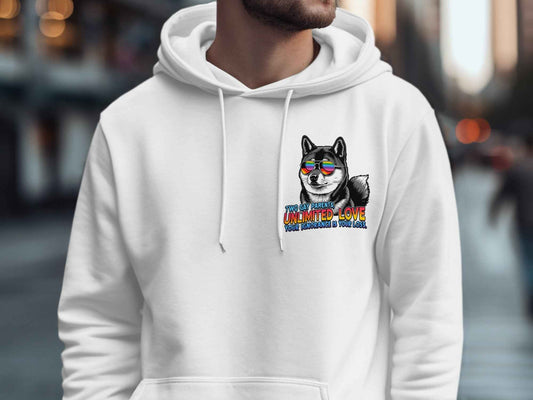 Pride Hoodie featuring Unlimited Love Sunglasses Dog Design