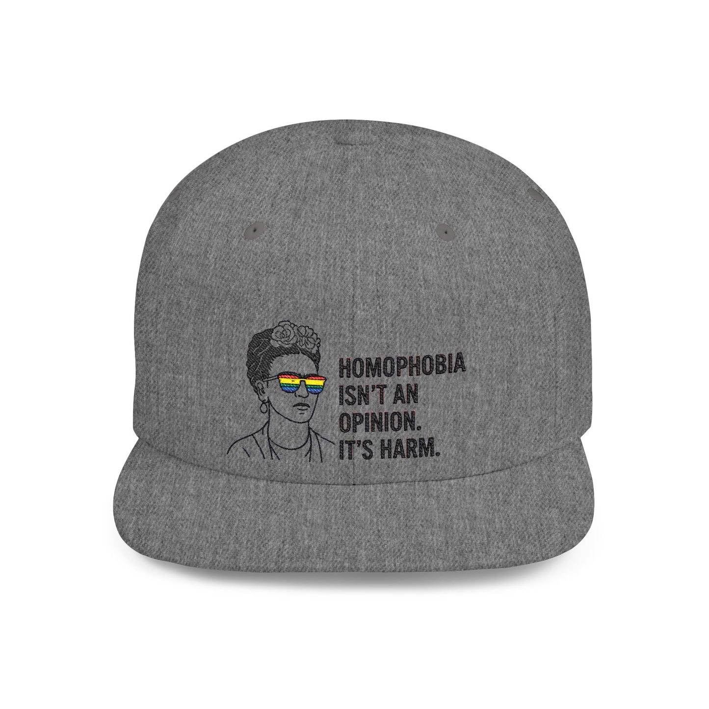 Frida Kahlo-Inspired Flat Bill Snapback Hat | LGBTQ+ Pride Apparel, Statement Cap, Fashion Accessory, Gift for Activists, Casual Wear