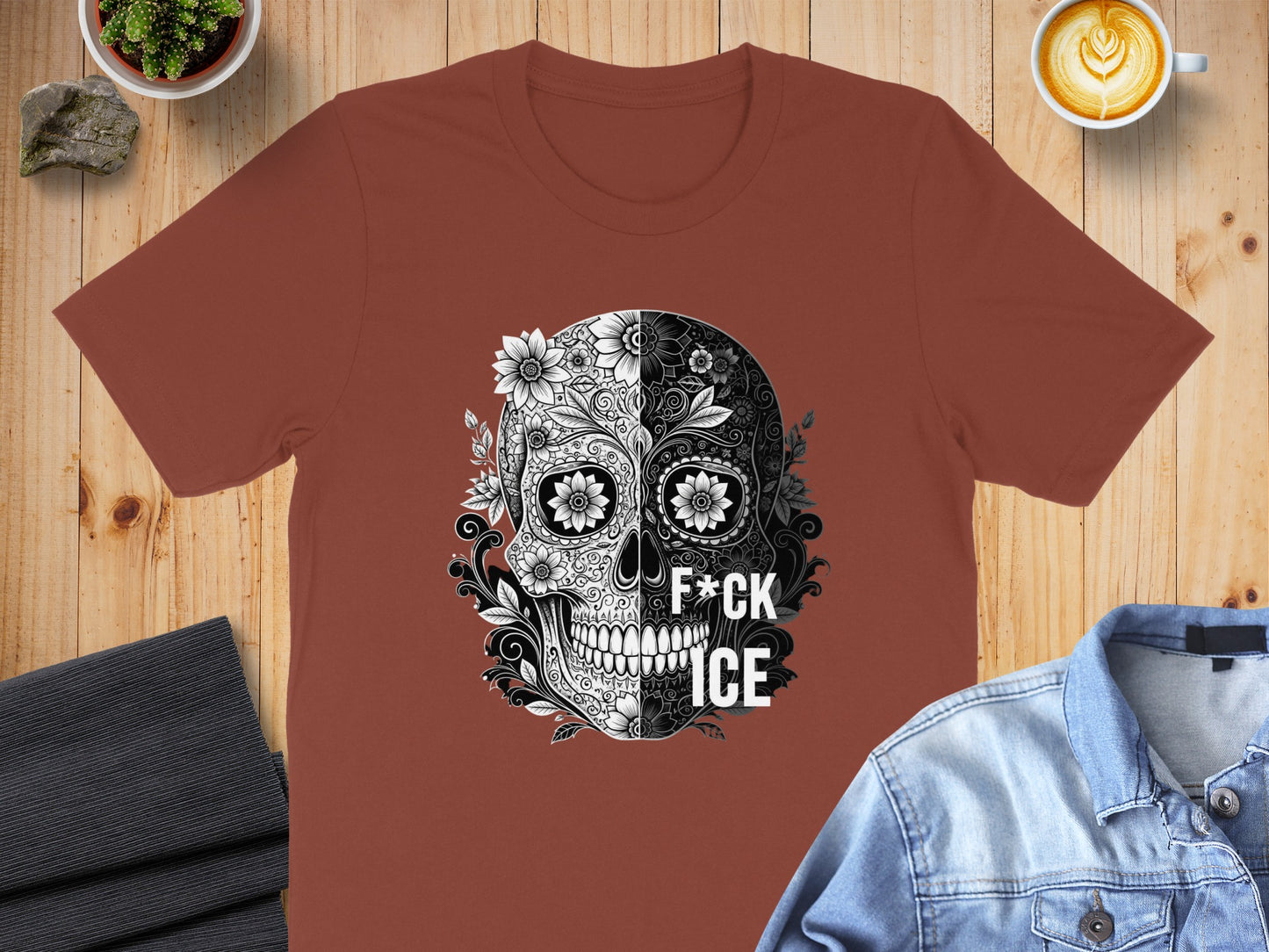 Intricate Sugar Skull with F*ck ICE Message T-shirt product