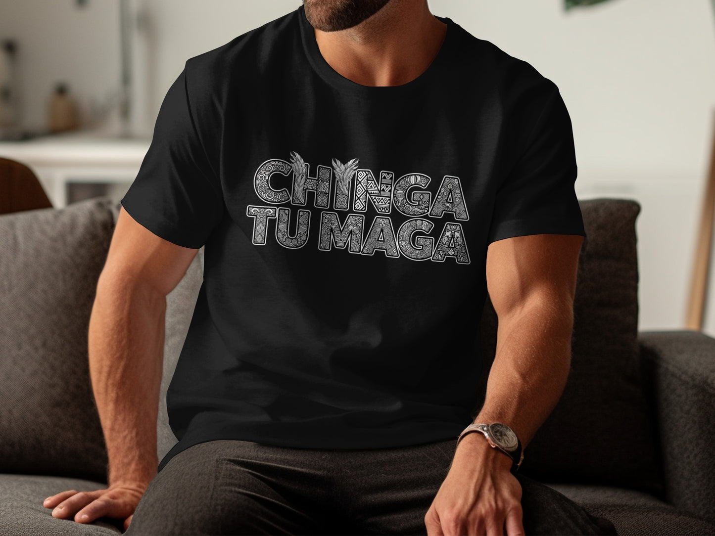 CHINGA TU MAGA Graphic Casual Short Sleeve T-shirt product