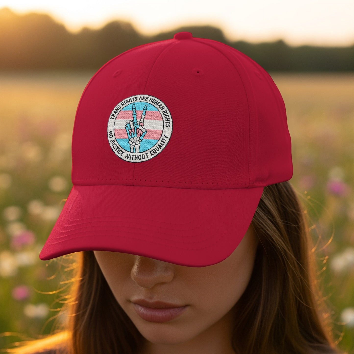 Red Peace and Human Rights Embroidered Cap product