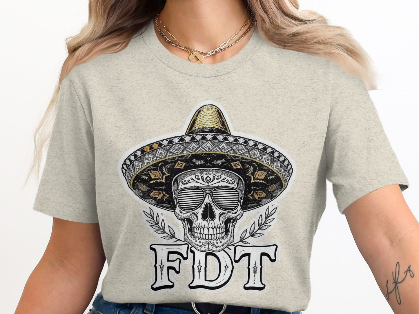 FDT Skull Design With Hat Graphic Printed T-shirt product