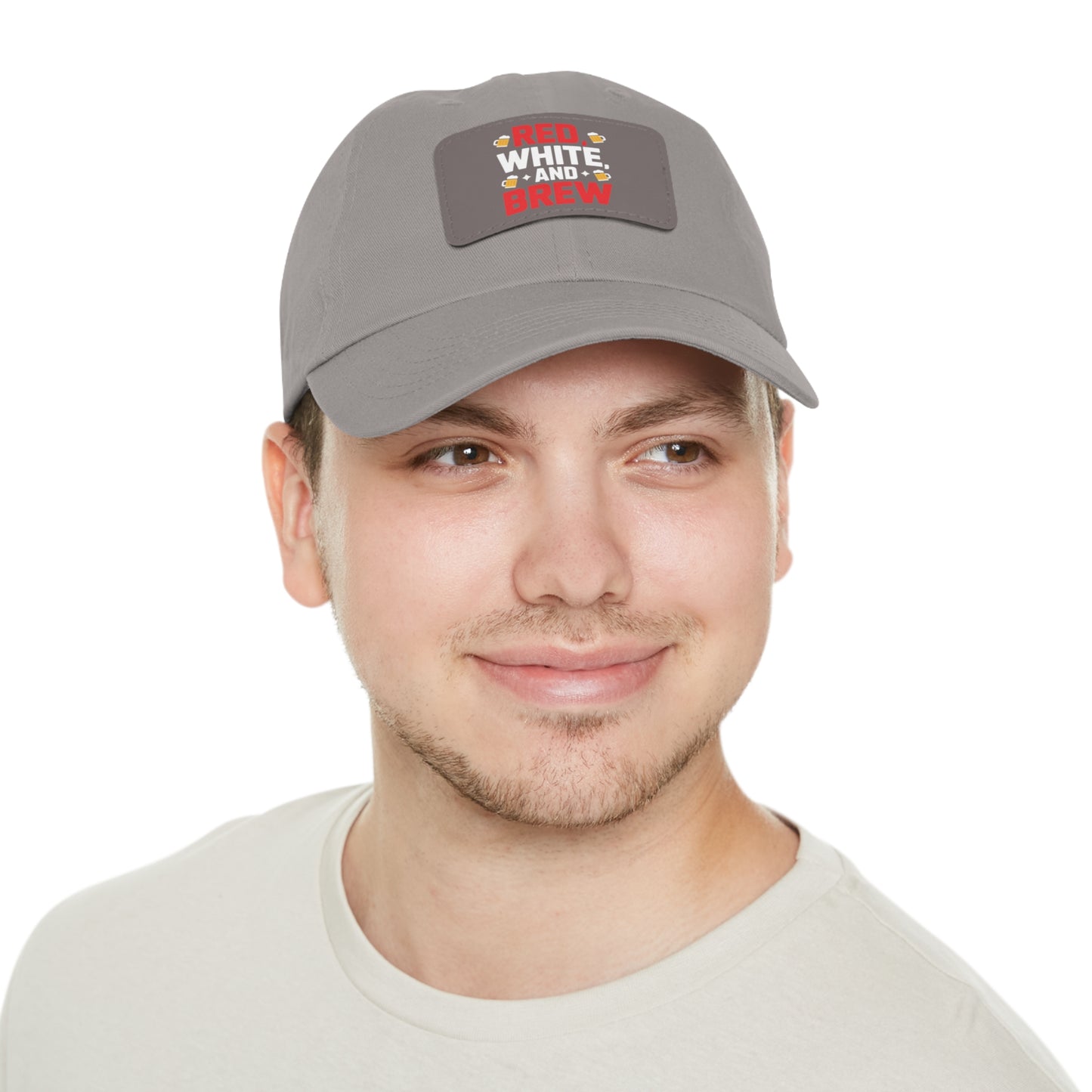 Red White and Brew Dad Hat with Leather Patch - Perfect for Beer Lovers