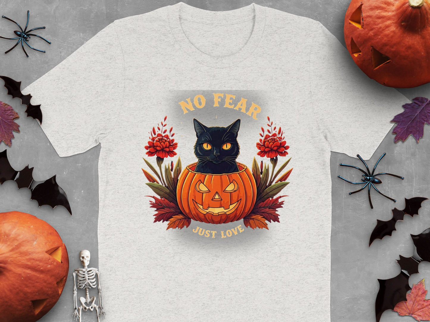 No Fear Just Love Halloween Cat T-Shirt product type