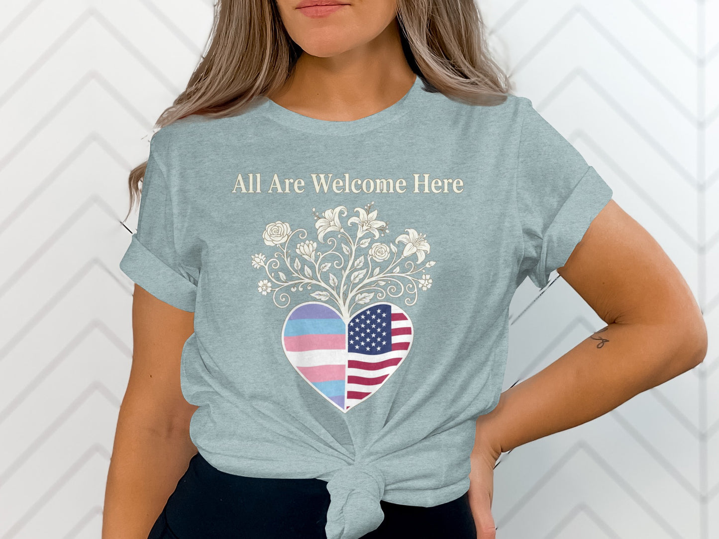 All Are Welcome Here Heart Design T-shirt product