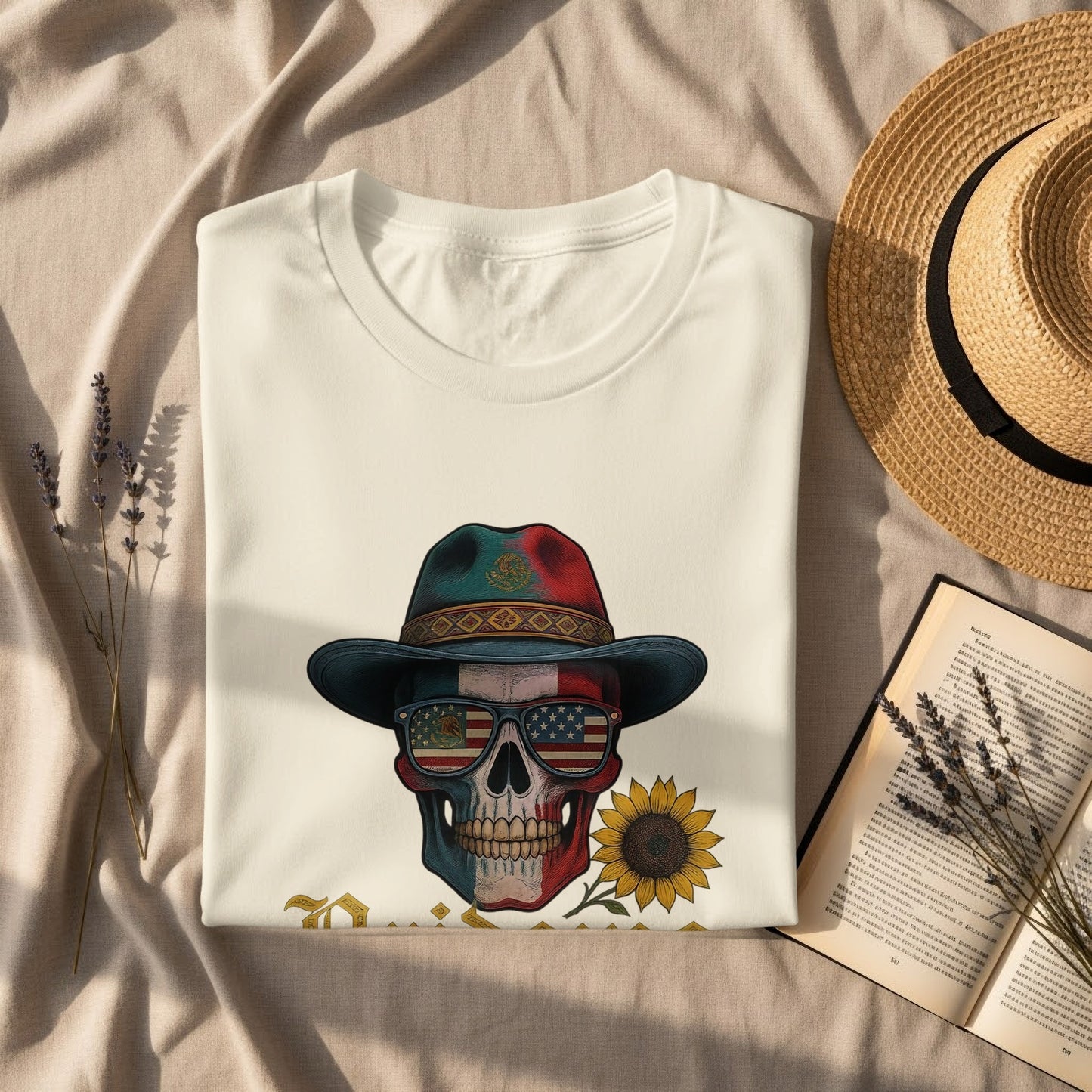 Colorful Skull and Sunflower Design T-shirt product type
