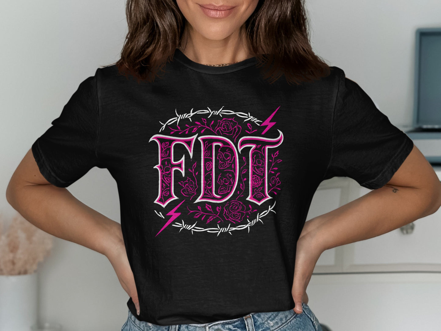 FDT Rose and Thunderbolt Design Black T-Shirt product