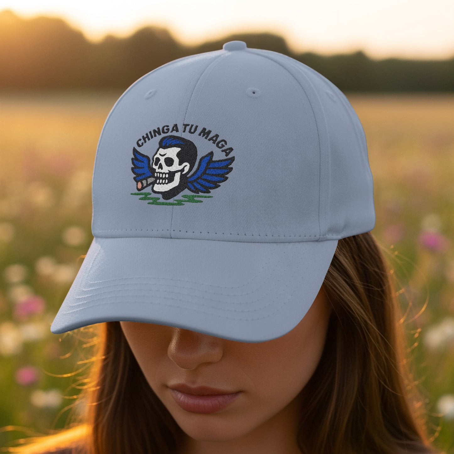 Chinga Tu Maga Skull with Wings Baseball Hat product