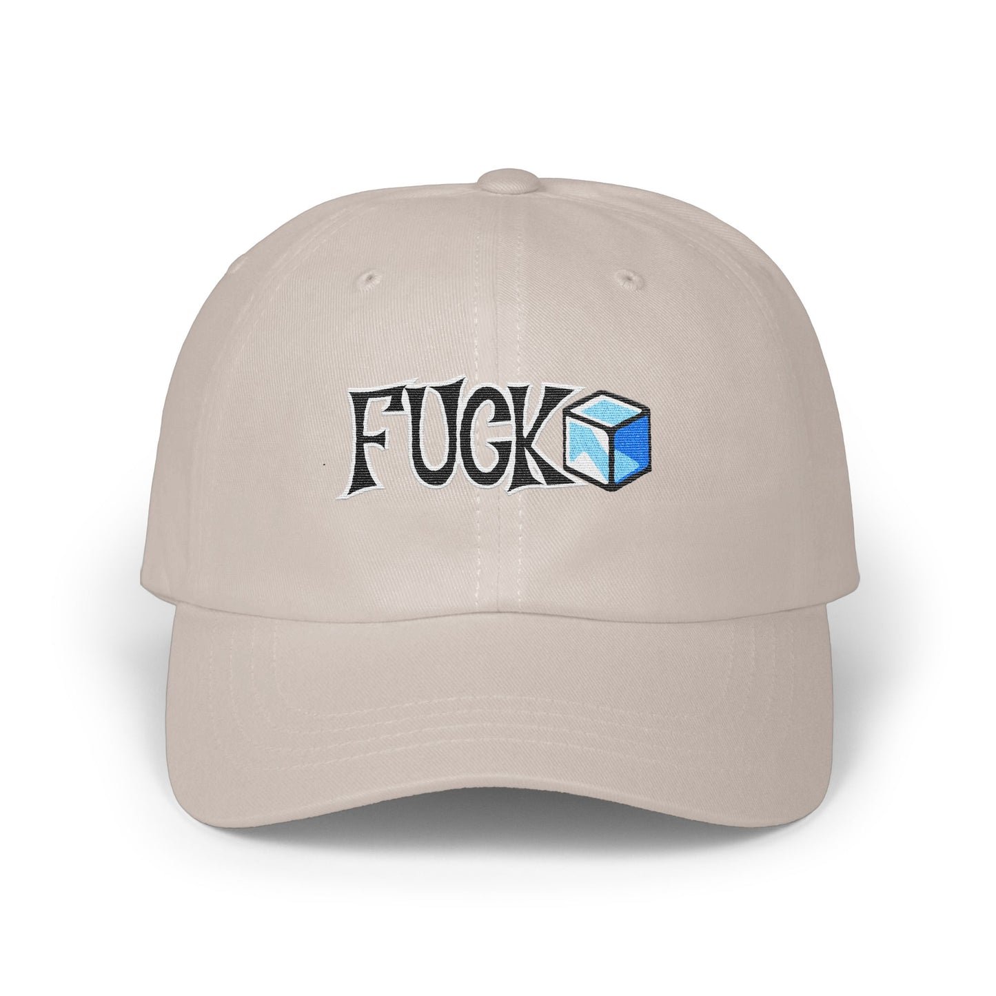 Fuck Text and Cube Graphic on Beige Hat product
