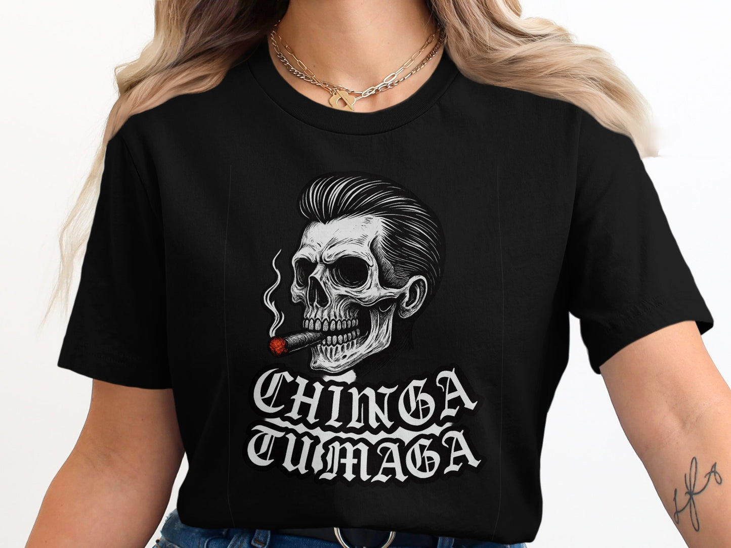 Bold Graphic Tee with Skull and Cigarette Design product