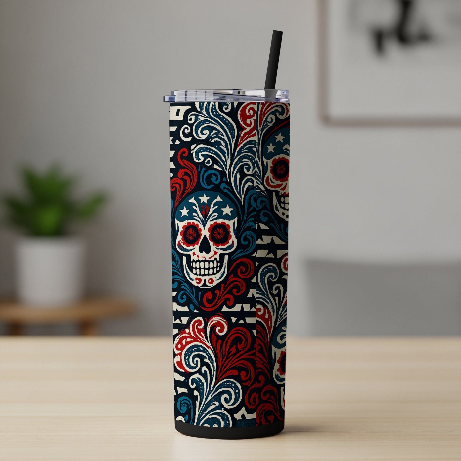 Colorful Skull and Floral Design Tumbler Product