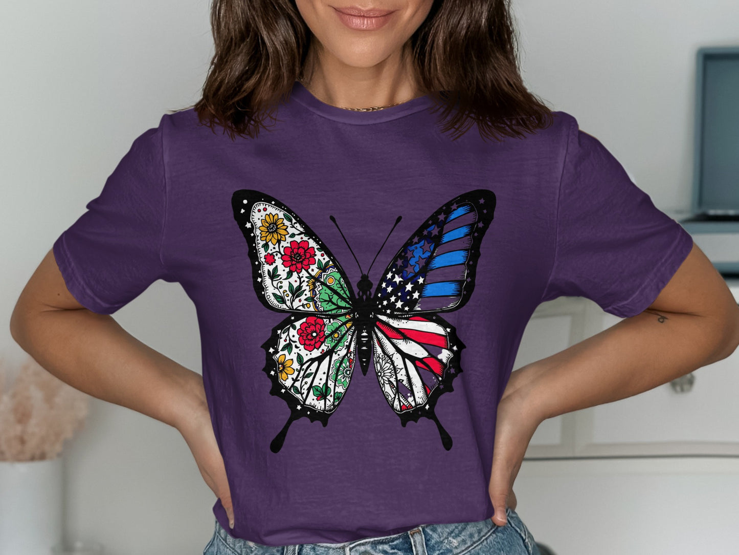 Butterfly American Flag Graphic T-Shirt product