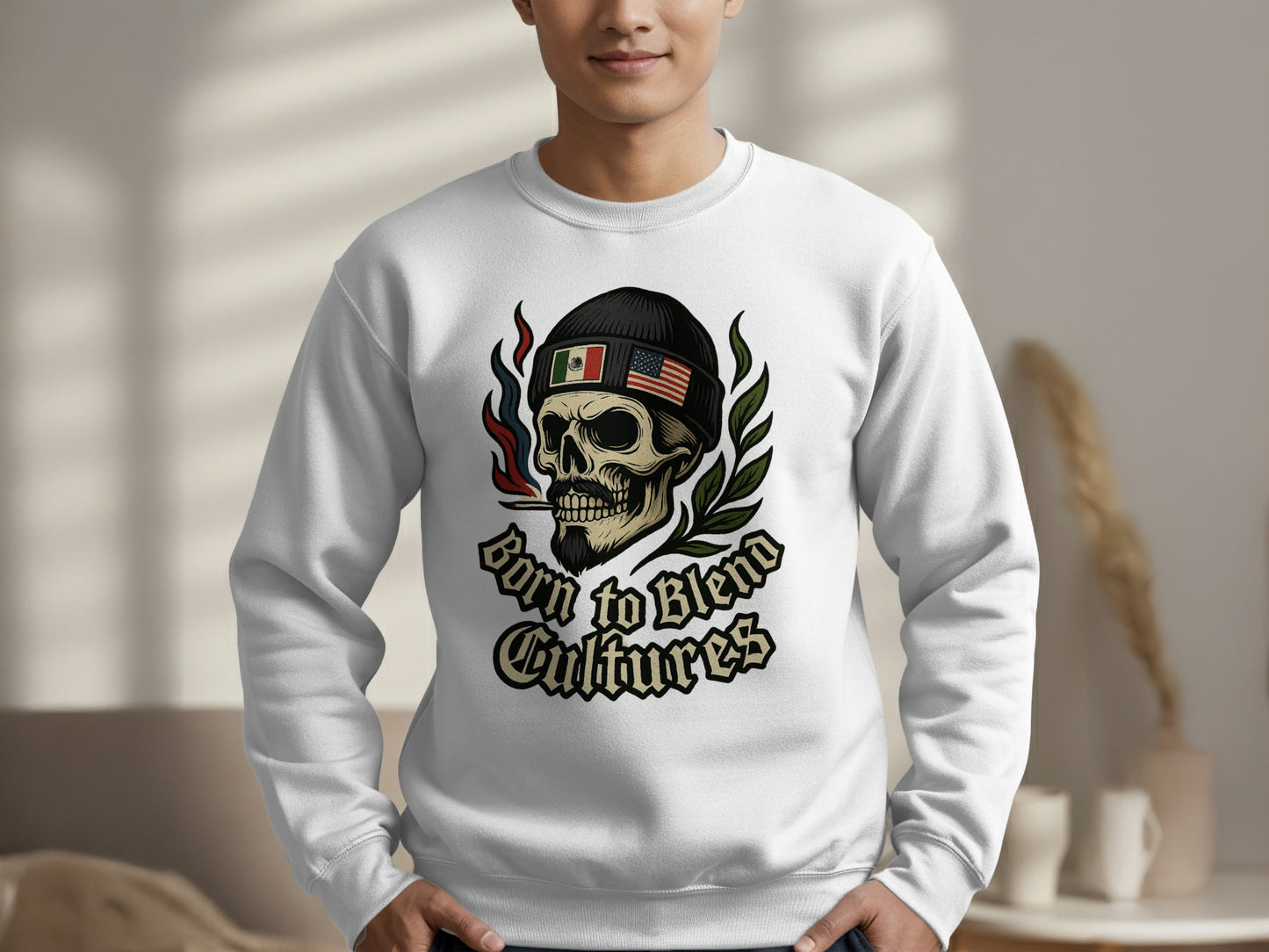 Born to Blend Cultures Skull Design Sweatshirt Product