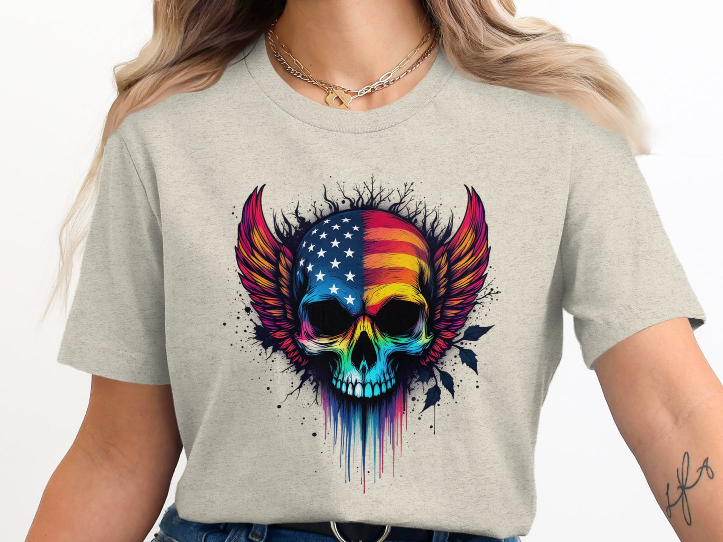 American Flag Skull with Wings Graphic T-Shirt product
