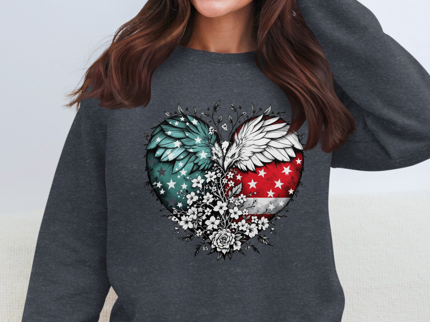 Heart Shape Design Wings and Flowers Sweatshirt product