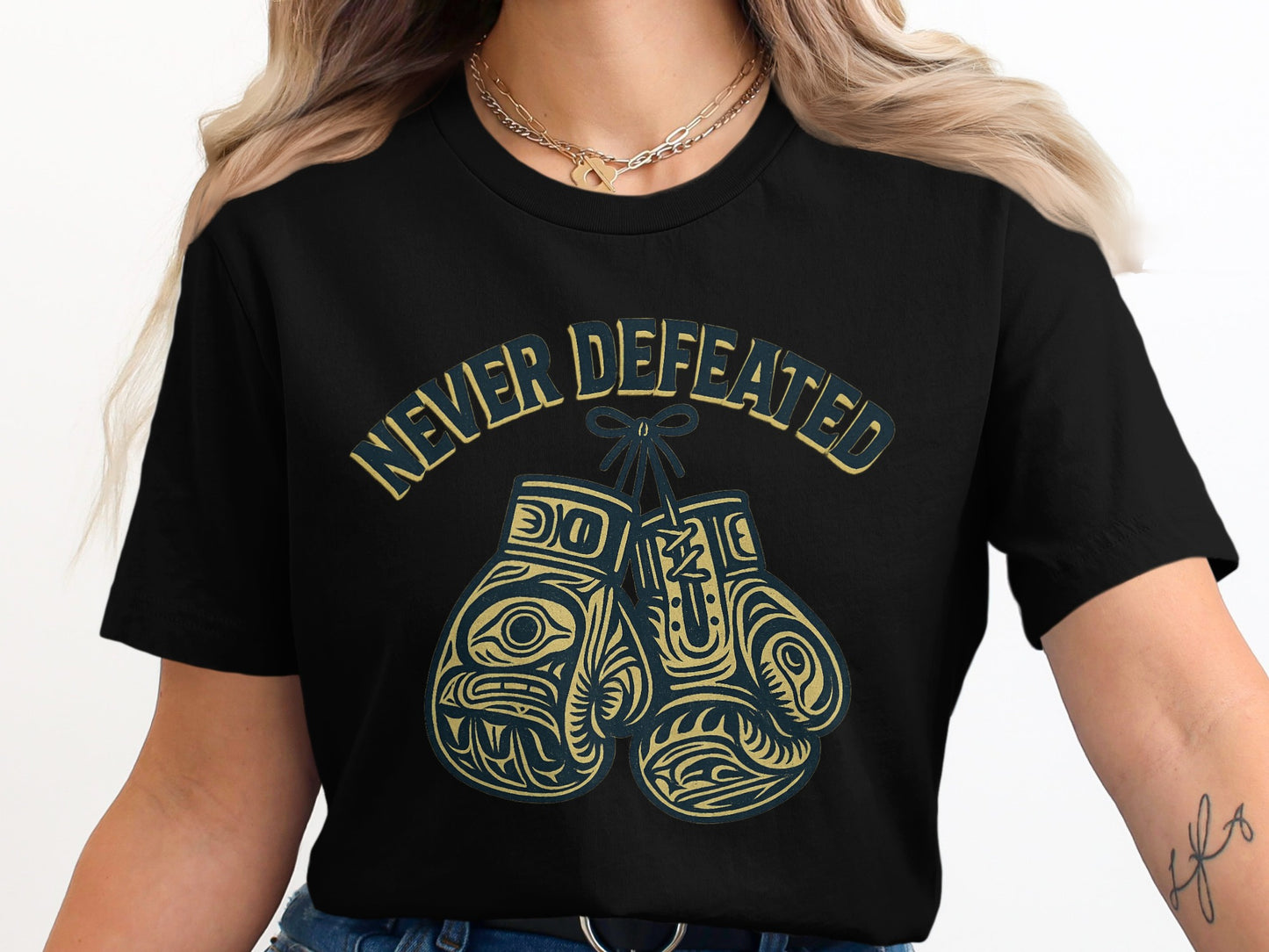 Never Defeated Printed Graphic Tee Shirt product type