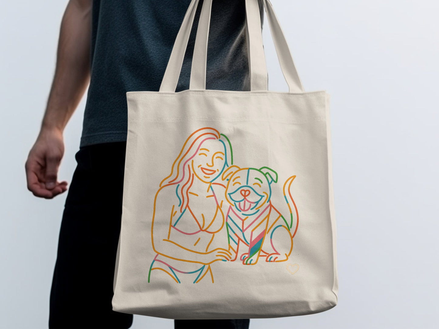 Colorful Woman and Dog Illustration Tote Bag product