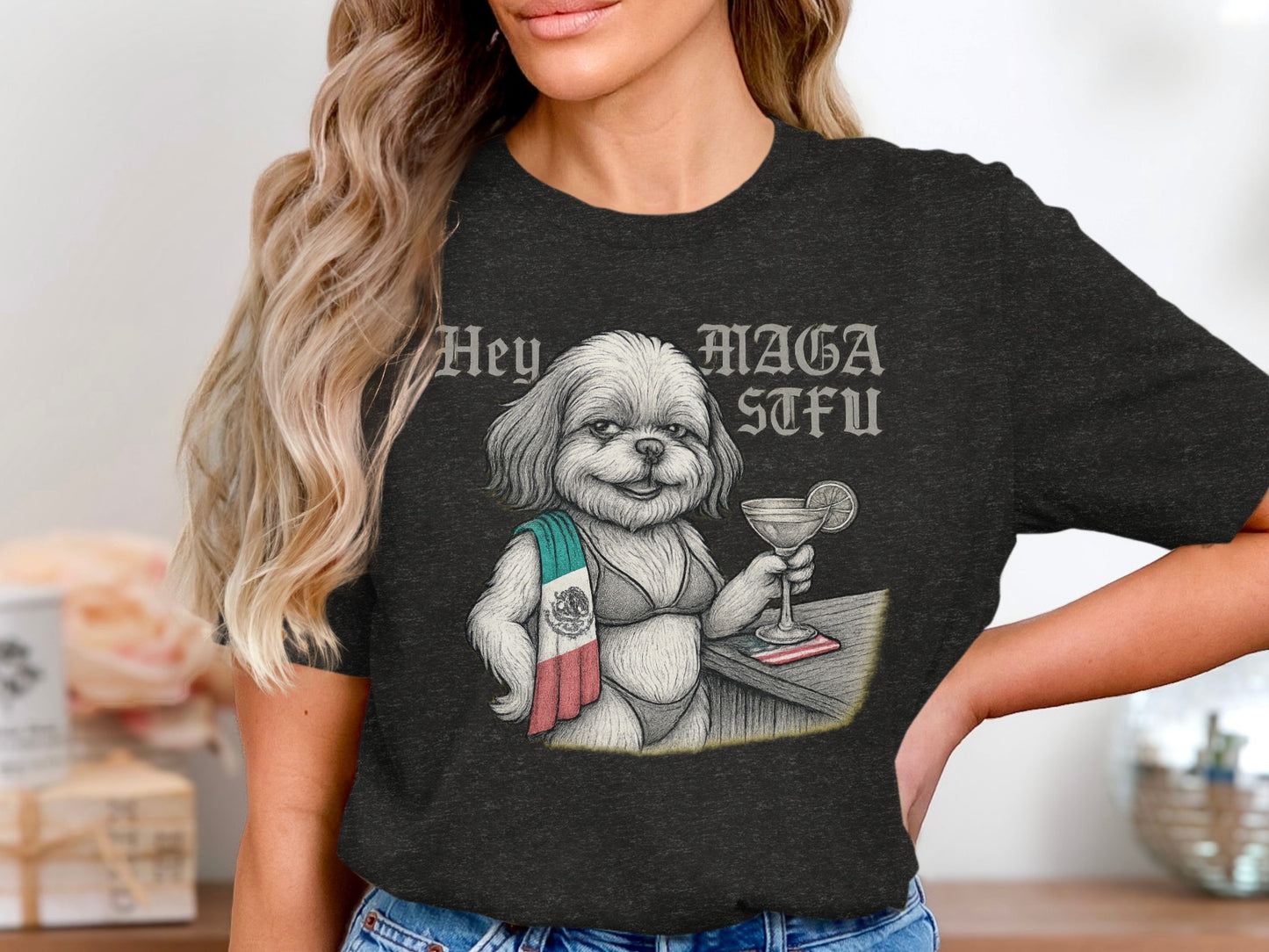 Hey MAGA STFU Dog Drinking Cocktail Shirt product