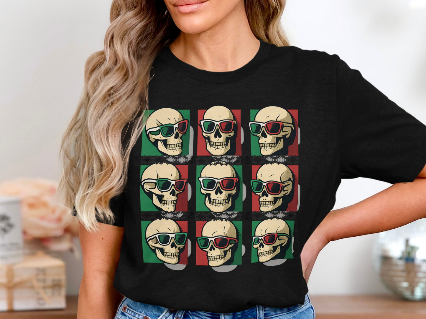 Retro Skull Design with 3D Glasses Graphic T-Shirt product