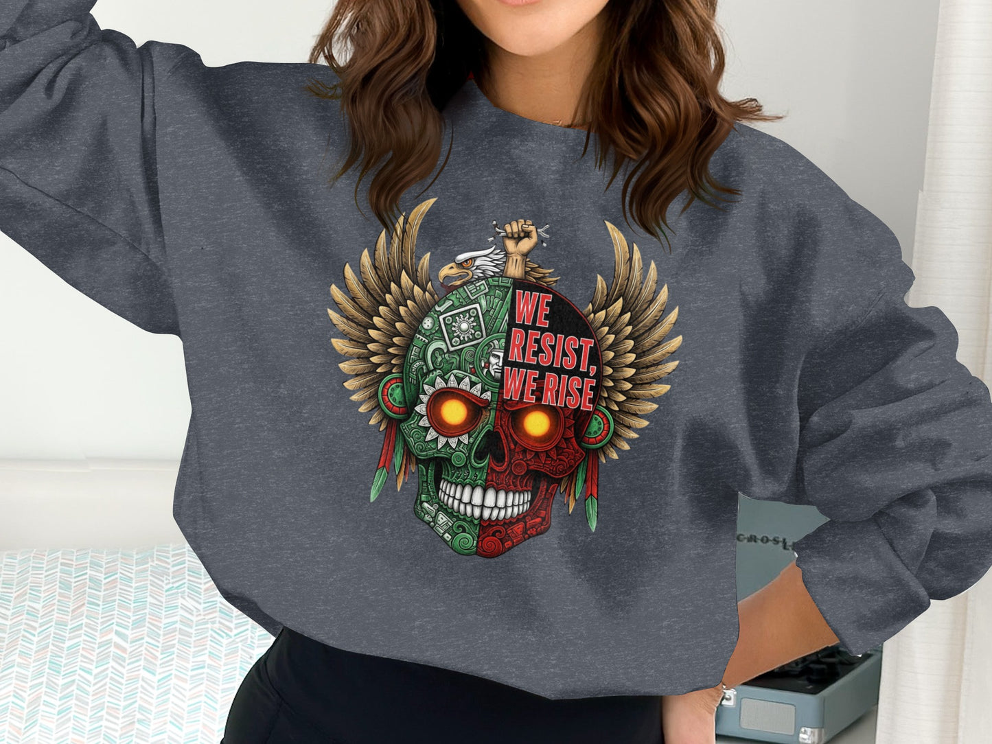 We Resist We Rise Aztec Warrior Skull Sweatshirt Product