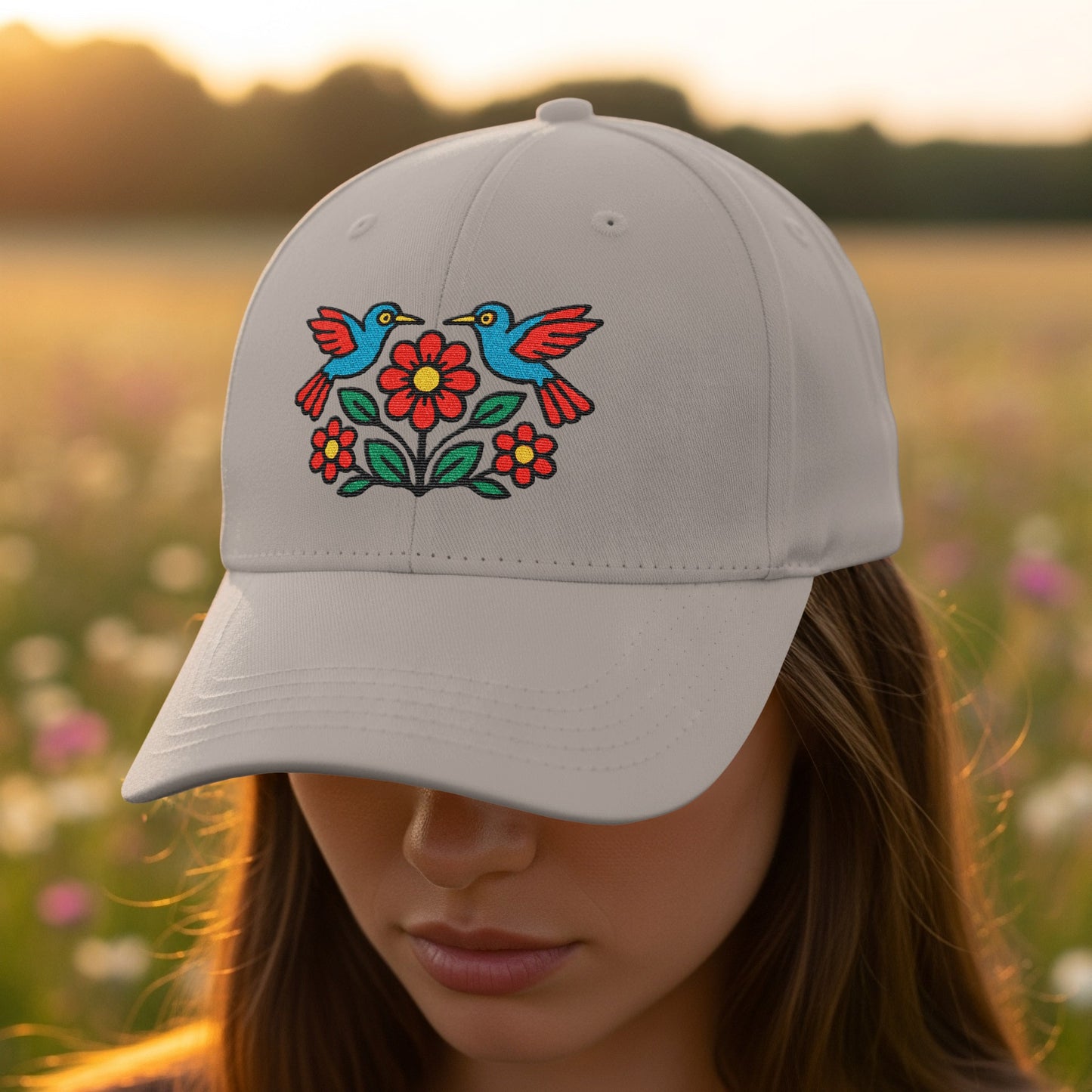 Colorful Embroidered Birds and Flowers Hat product type