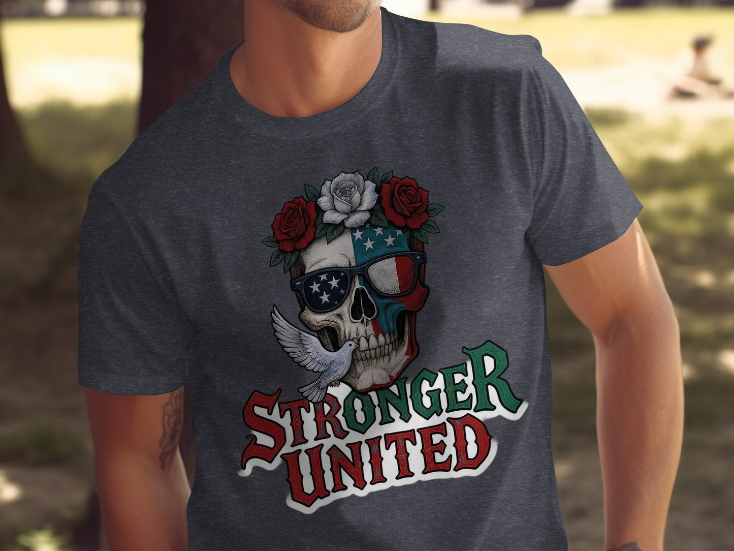 Patriotic Skull and Roses Stronger United T-shirt product type