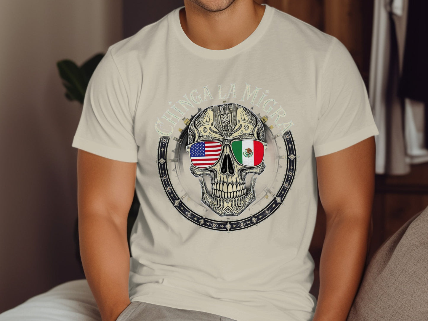 Chinga La Migra Skull Sunglasses Graphic T-Shirt product type