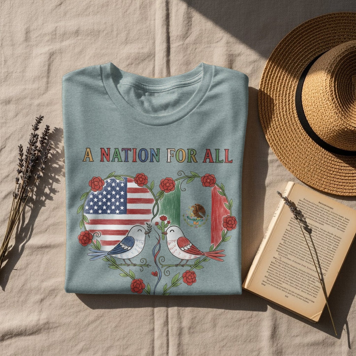 A Nation For All USA and Mexico Flag Symbol T-Shirt Product