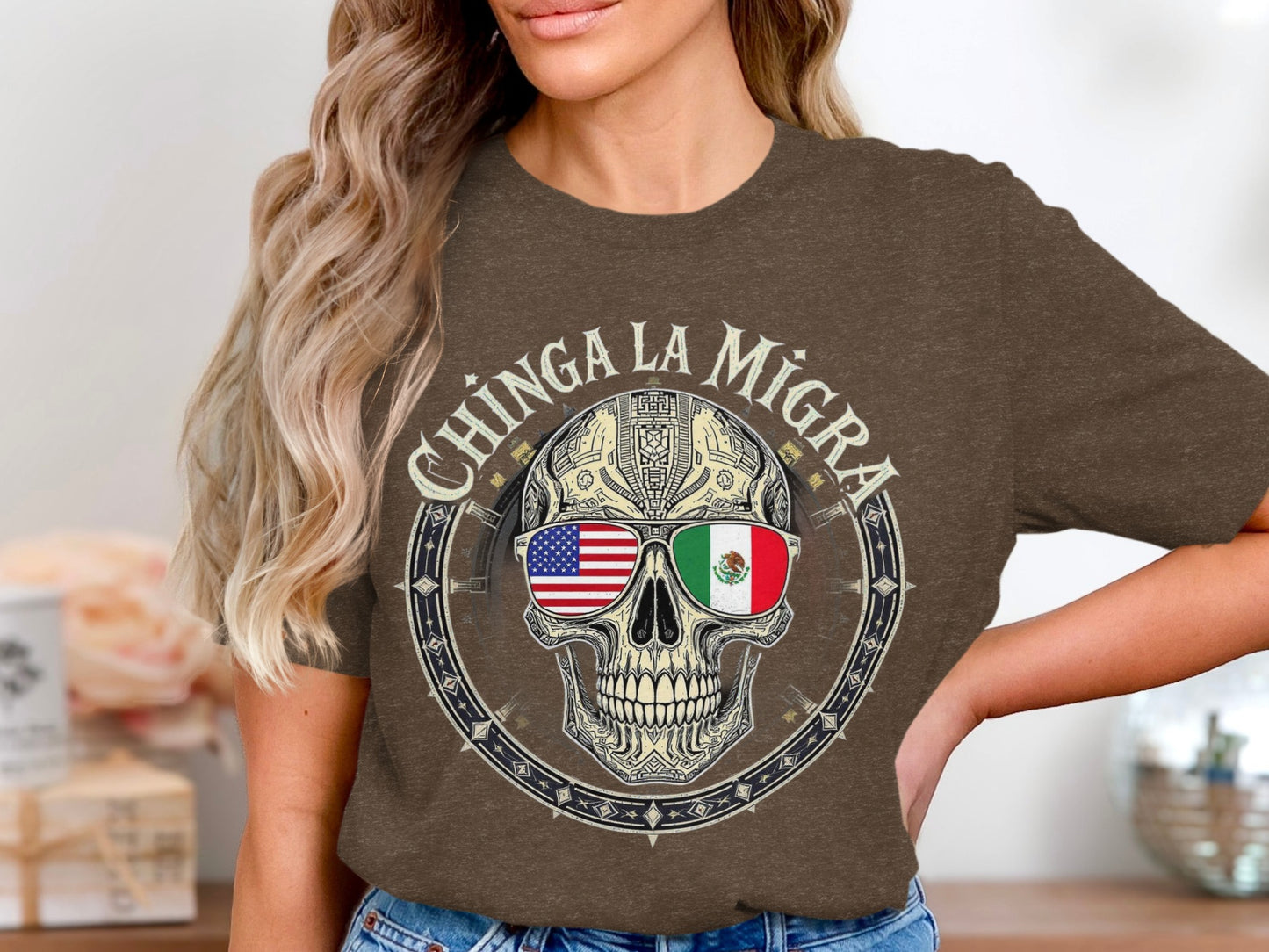 Chinga La Migra Skull Design Mexican American product