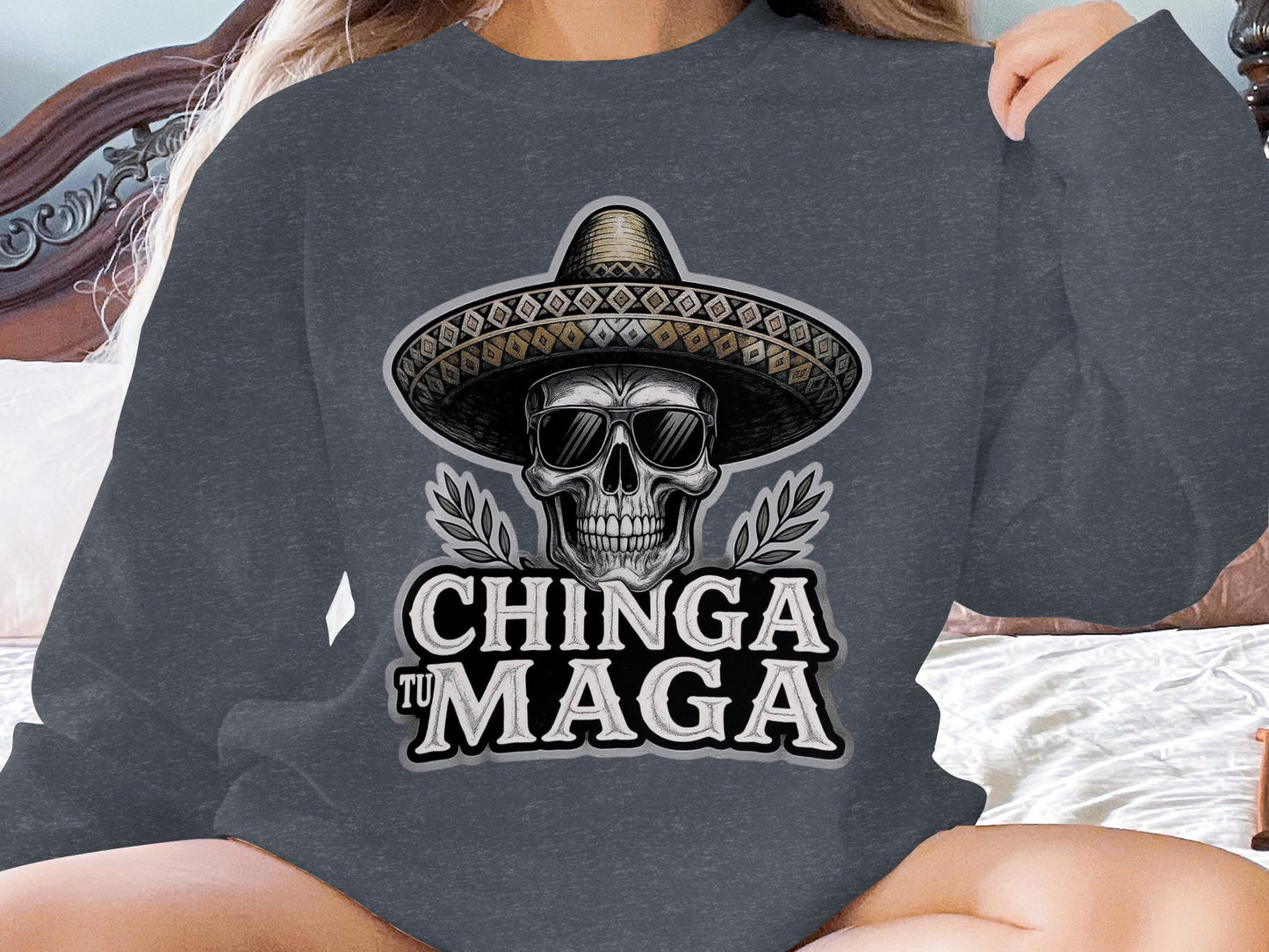 Chinga Tu Maga Skull Design Long Sleeve Shirt product