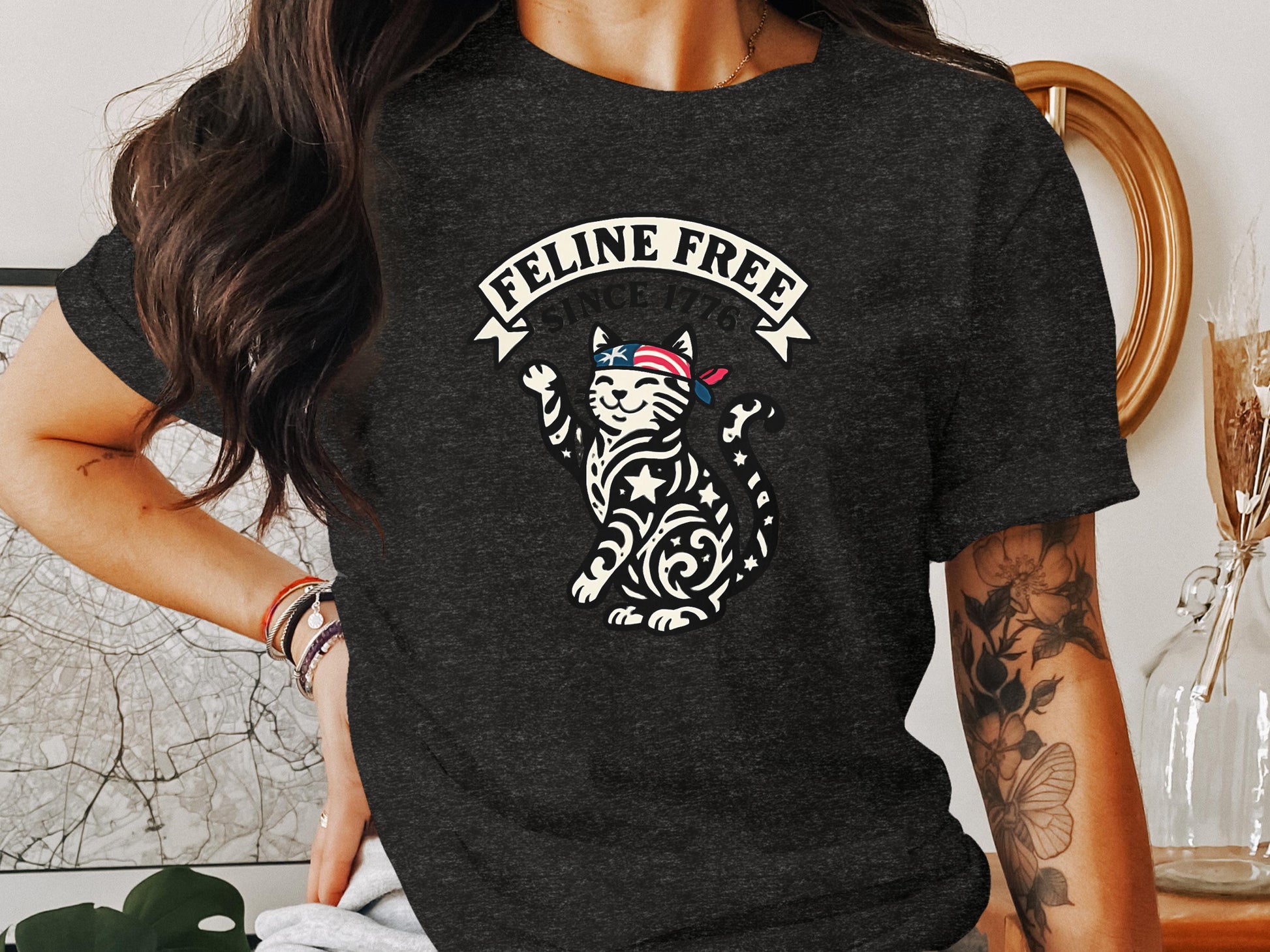 Feline Free Patriotic Cat Freedom Graphic T-shirt product