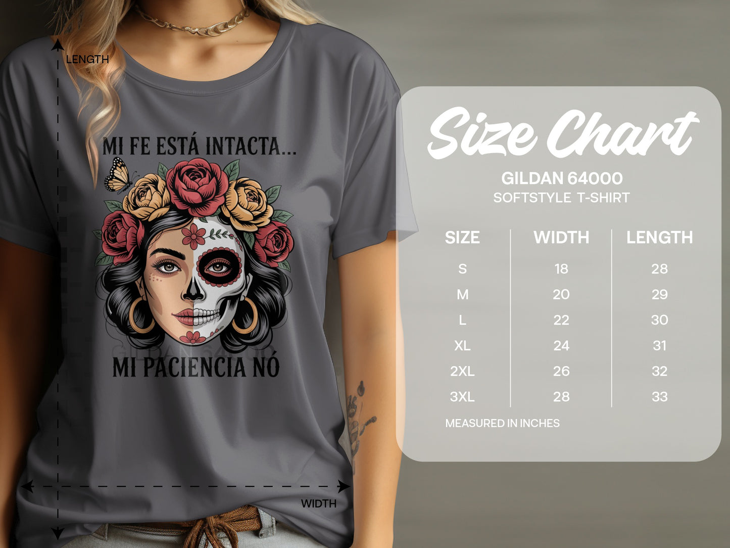 Dia de los Muertos themed Gildan 64000 product type