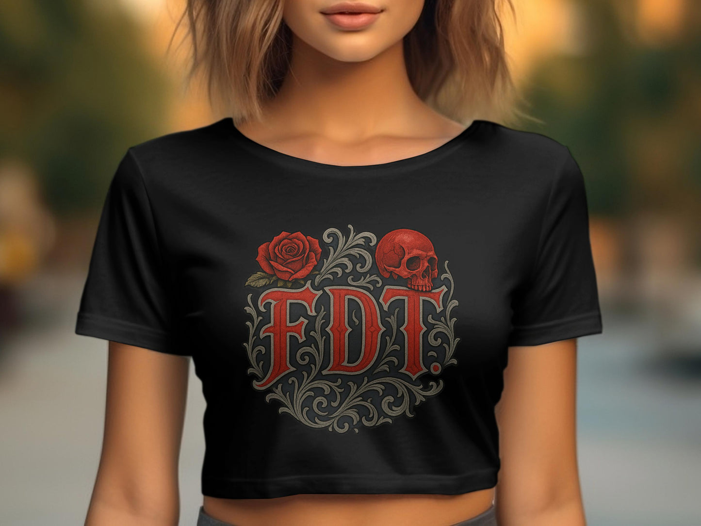 FDT Skull and Rose Graphic Crop Top Product